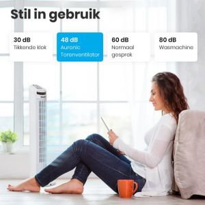Auronic Tower Fan - Ventilateur sur pied t&eacute;l&eacute;command&eacute; - Minuterie - 50W - 45dB - 74cm - Blanc