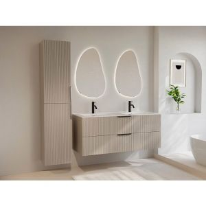 Colonne de salle de bain suspendue striée - Coloris beige - H160 cm - DALIKO