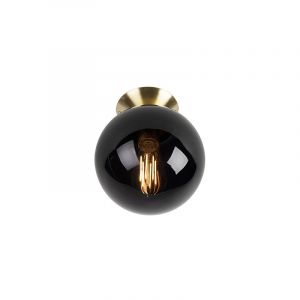 Qazqa Plafonnier Art Déco en laiton avec verre noir - Pallon Art Deco Luminaire interieur Globe