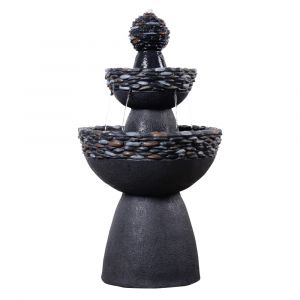 Teamson Home Fontaine Zen 3 Niveaux Cascade ext&eacute;rieure Finition Pierre Gris fonc&eacute;