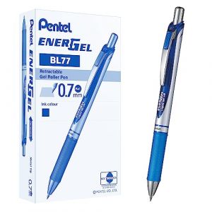 Pentel Lot de 12 BL77 EnerGel Roller gel rétractable séchage rapide pointe 0,7 mm Bleu