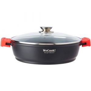 WECOOK! Ecostone Casserole Basse, Induction, Couvercle en Verre 30cm, Antiadhésive XTRA DUPONT Écologique sans PFOA, Fonte d'Aluminium, Épaisseur 5mm, Poignées en Silicone, Vitrocéramique, Gaz, Four