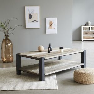 Image de Bois Dessus Bois Dessous Table basse en bois de pin recyclé et métal double plateau