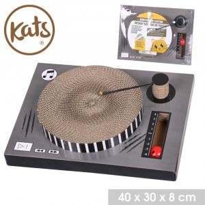 AC-Déco Griffoir design platine vinyle avec jouets KATS - Marron, gris - Carton - L 41 X P 30 x H 8 cm