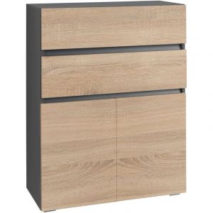 Wisla Armoire midi avec 2 tiroirs et 2 portes en effet ch&ecirc;ne / anthracite