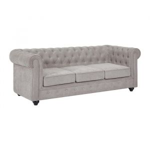 Canap&eacute; 3 places en tissu gris CHESTERFIELD