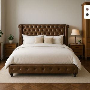 Llb Living Life Bed - Lit double Chesterfield 160x190 cm en simili cuir Chur - Marron
