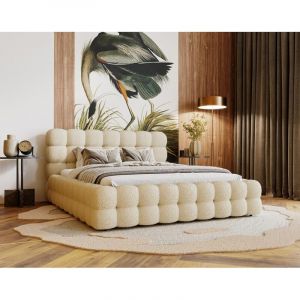 Bestmobilier - Darling - lit coffre - 140x200 cm - sommier inclus - en tissu bouclette - beige