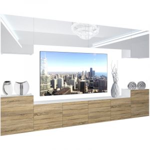 Unit&eacute; Murale tv nex i Ensemble Muebles de Salon Complet i Ensemble Meuble tv avec Illumination led i Dimensions: 300 x 180 x 36 cm i Coleur: Blanc