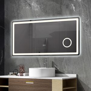 Miroir salle de bain LED 90x60cm anti buée avec LED 3 couleurs et loupe x3 LB-3612