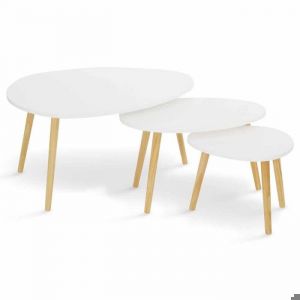 Table basse Lot de 3 Design Gigogne Blanc Scandinave Salon Chambre Contemporain