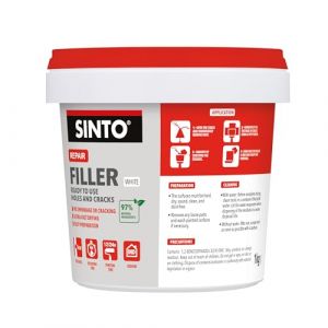 Sinto Enduit Rebouchage Trous et Fissures - Prêt à l'Emploi - 97% d'Ingrédients d'Origine Naturelle -Séchage Rapide - Sans Retrait Ni Fissure -Usage Intérieur - Technique Professionnelle - 1kg