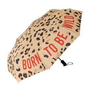 Fisura &ndash; Parapluie pliable original &ldquo;born to be wild&rdquo; motif l&eacute;opard. Petit parapluie femme automatique, format voyage, r&eacute;sistant au vent. Diam&egrave;tre ouvert : 96 cm.