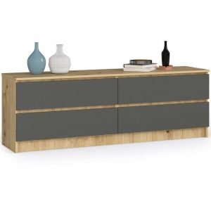 Grande Commode pour le salon Akord K160 Chêne Artisan 160 cm 4 tiroirs façade Gris Graphite 160x40x55 cm