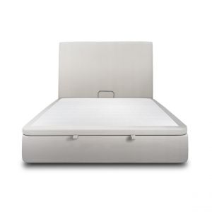 Lit coffre 200x200cm avec tête de lit tapissier Velours Gris clair - Hauteur totale : 39cm