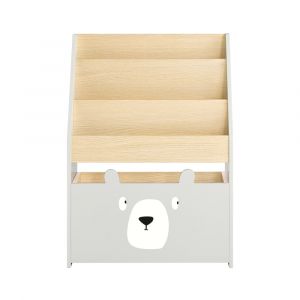 Sobuy KMB104-HG Bibliothèque Enfant, Étagère à Livres, Étagère de Rangement Jouets pour Enfants, Porte-revues avec Boître Roulante et 3 Étagères, Blanc et