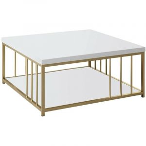 Table basse Dfedrizz, Table basse, Porte-revues pour canapé, Etagère de salon, 90x39h40 cm, Blanc et Or - Dmora