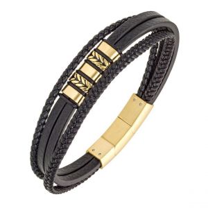 Bracelet Homme All Blacks Bijoux - 682333 Acier, Cuir Couleur Doré, Noir