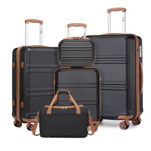 Set de 6 Valise (28/55/65/74cm) et Vanity Case+Pliable Sac de Voyage pour Sport avec Trousse de Maquillage et Serrure TSA, Noir