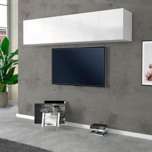 Placard suspendu 180 cm meuble salon blanc brillant 2 compartiments Joy Up