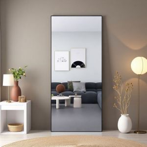 Miroir sur Pied - Noir - 180x80cm - Aluminium Mat - Verre Tremp&eacute; S&eacute;curis&eacute;