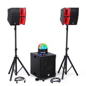 Bm sonic Pack Sonorisation DJ complet 1200W BMS15-HORN, Enceintes satellites, SUB 38cm USB/Bluetooth, Supports Câbles, Light SUN