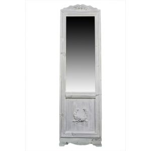 Image de Décoration d'Autrefois MIROIR ANCIEN RECTANGULAIRE VERTICAL SUR PIED BOIS BLANC CERUSE 177x6.5x51cm