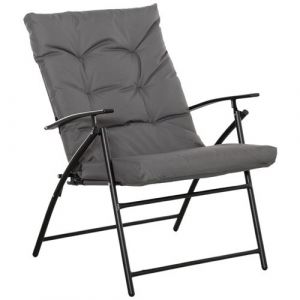 Outsunny Chaise de camping pêche pliable portable haut dossier inclinable épais coussin matelassé inclus gris