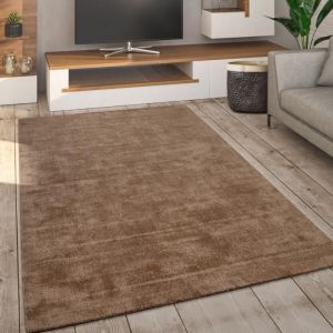 Paco Home Tapis De Salon Tapis Poils Ras Fait Main Motif Monochrome Moderne Doux Beige, 200x300 cm