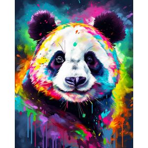 Broderie diamant : Panda Coloré Abstrait - toile tendue sur chassis