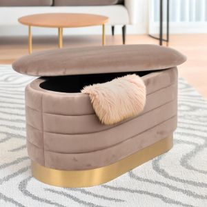 Cotecosy Banquette-coffre moderne matelassée avec base dorée Philae Velours Taupe