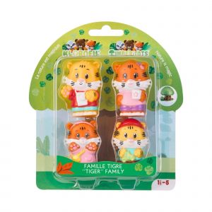 Vulli Les Klorofil – Famille Tigre – Figurines Souples Jouet d’Imagination dès 18 Mois – Lot de 4 Personnages – Figurines Animaux à Collectionner Compatibles avec Univers Klorofil – Jeu d’Éveil Enfant
