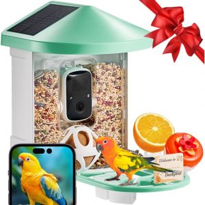 VEVOR Mangeoire Oiseaux avec Caméra Intelligente 2K HD AI Caméra Identifie 10000 Espèces d'oiseaux, 2 Panneaux Solaires, Capture Auto, Notification Instantanée, pour Extérieur Amoureux Oiseaux, Vert