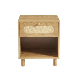 Table de chevet effet chêne et rotin naturel 1 tiroir