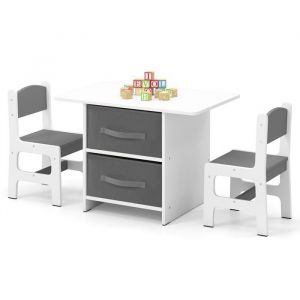 Giantex Table Enfant avec 2 Chaises & 2 Tiroirs en Tissu & Puzzle, Coins Arrondis