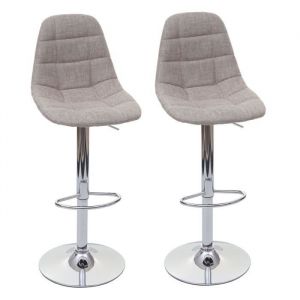Décoshop26 2 par tabourets de bar comptoir chaise haute en tissu crème gris base et cadre en acier chrome