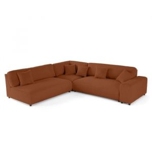 Garance - canap&eacute; modulable d'angle gauche - 6 places - en velours c&ocirc;tel&eacute; - Terracotta