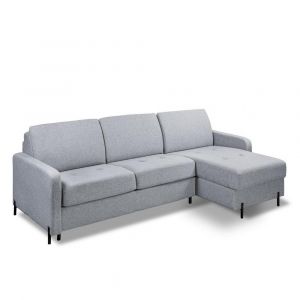 Italian Spirit Canapé angle méridienne EXPRESS BELLECOUR lattes 140 cm matelas 16 cm pieds métal noir tissu gris