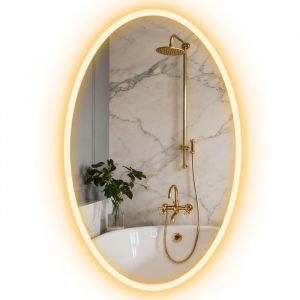 Homcom Miroir salle de bain avec éclairage - anti-buée, 3 couleurs lumière, dimmable - HD verre trempé - 80 x 50 cm - transparent