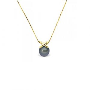 Image de Blue Pearls LE PUR PLAISIR DES PERLES Collier Pendentif Femme en Or Jaune 375/1000 et Perle de Culture Noire