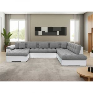 Chuck - canapé panoramique xxl - convertible avec coffre - 7 places - style contemporain - droit - gris / blanc - Gris / Blanc