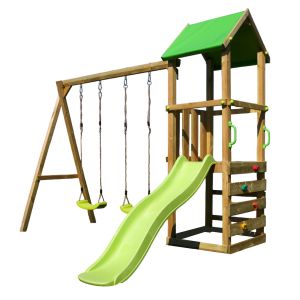 Kangui Aire de jeux bois enfant WALLI 90 Toboggan, balan&ccedil;oires, escalade et cabane