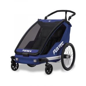 Fuxtec Remorque à Vélo Sport Cruiser Bleu Convertible 2 en 1 Aluminium pour 1 Ou 2 Enfants Poussette Pliable et Appuie tête en Option