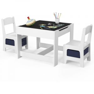 Idmarket Table à dessin reversible + 2 chaises gabriel blanc avec bacs de rangement