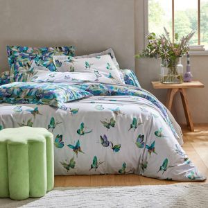 Drap plat vert en coton PAPILLONNER