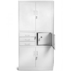 Armoire de bureau en métal avec coffre-fort pour dossiers et documents FILIP II, 900 x 1850 x 400 mm, gris