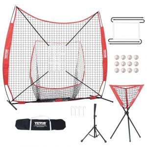 VEVOR Filet d'Entraînement de Baseball Softball 244x211 cm, Filet pour Frapper, Attraper, Lancer, Équipement de Baseball avec Cadre d'arc, Sac de Transport, Zone de Frappe, 12 Balles, Tee, Collecteur