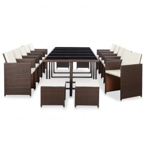 VidaXL Salon de jardin 15 pcs avec coussins R&eacute;sine tress&eacute;e Marron