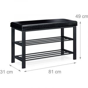 Banc de rangement à chaussures meuble ise tabouret en similicuir 2 niveaux noir 13_0000360_3