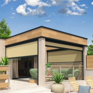 Intersun Coffre à coulisses pour pergola LOLITE 3,50x2,50 M (Motorisé à Télécommande - Gris Anthracite - Ecrue)